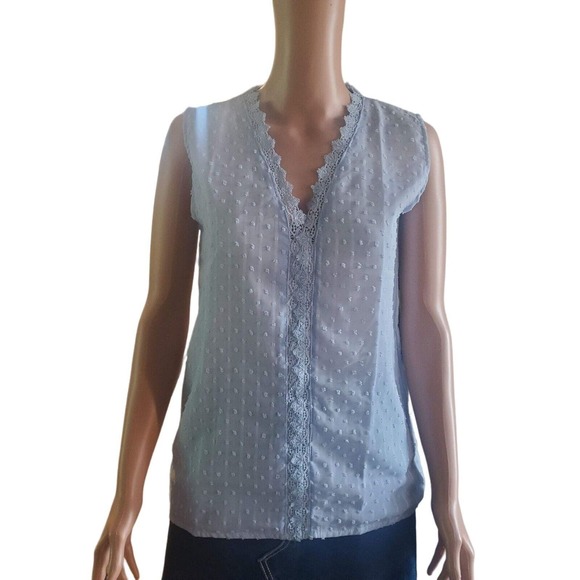 NEW C+D+M Collection Sz M Coquette Lace Cami Top 3D Dots Baby Blue Sheer Back - Picture 1 of 10